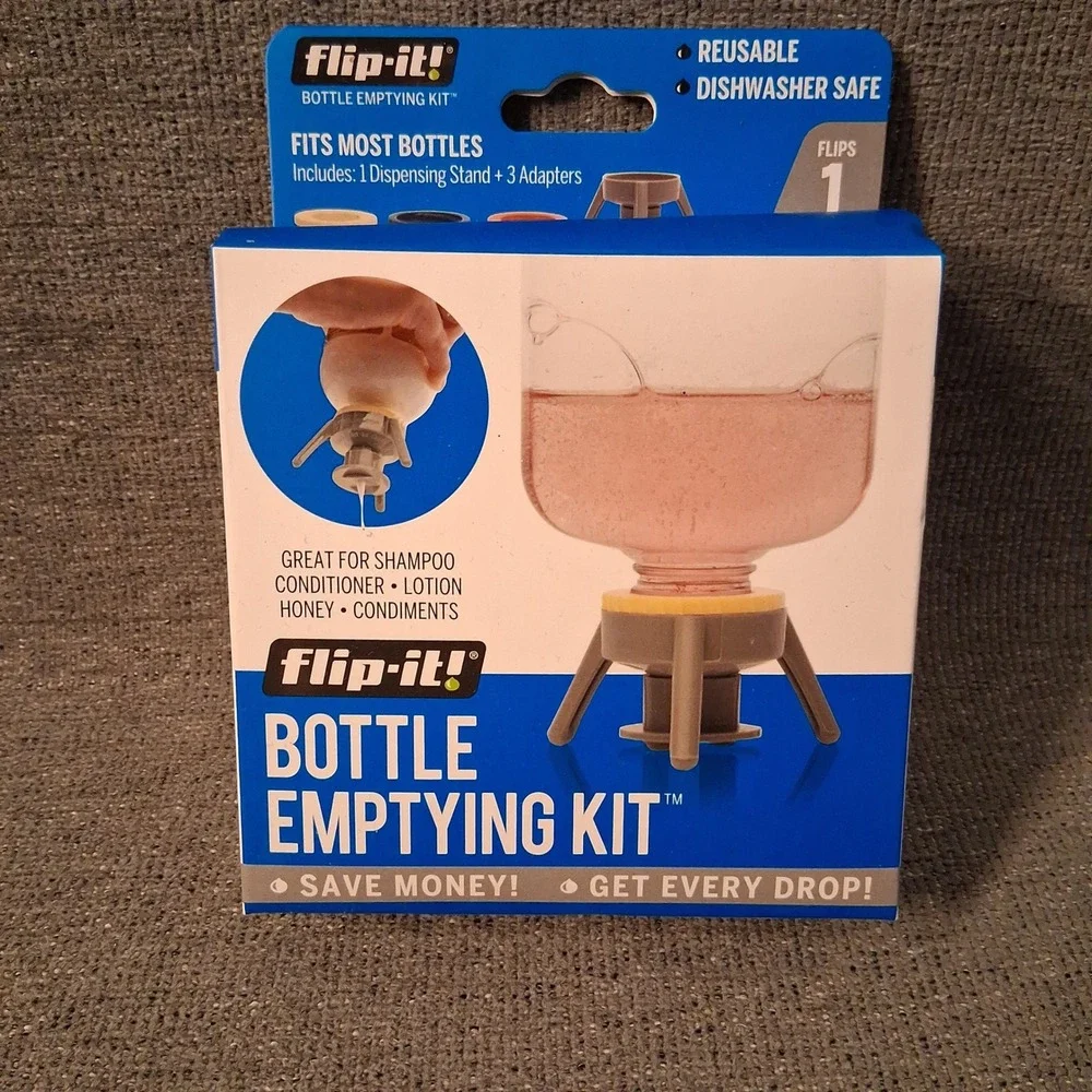 Flip-It Bottle Emptying Kit Reusable Dishwasher Safe Stand Adapters New